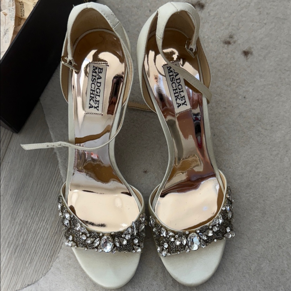 Badgley Mischka Gold Crystal Embellished Heels